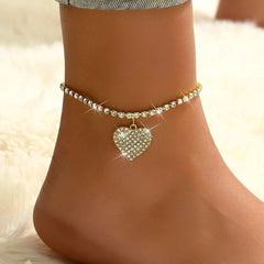1PC Women's Simple and Premium Copper Inlaid Water Diamond Love Foot Chain Bracelet Accessories Wedding Party Fashion Jewelry - Wear and Wander