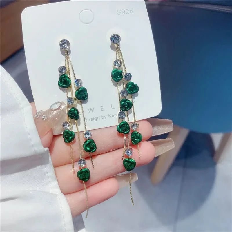 2pcs retro style long style diamond inlaid rose earrings for women's daily dating accessories - Wear and Wander