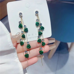 2pcs retro style long style diamond inlaid rose earrings for women's daily dating accessories - Wear and Wander