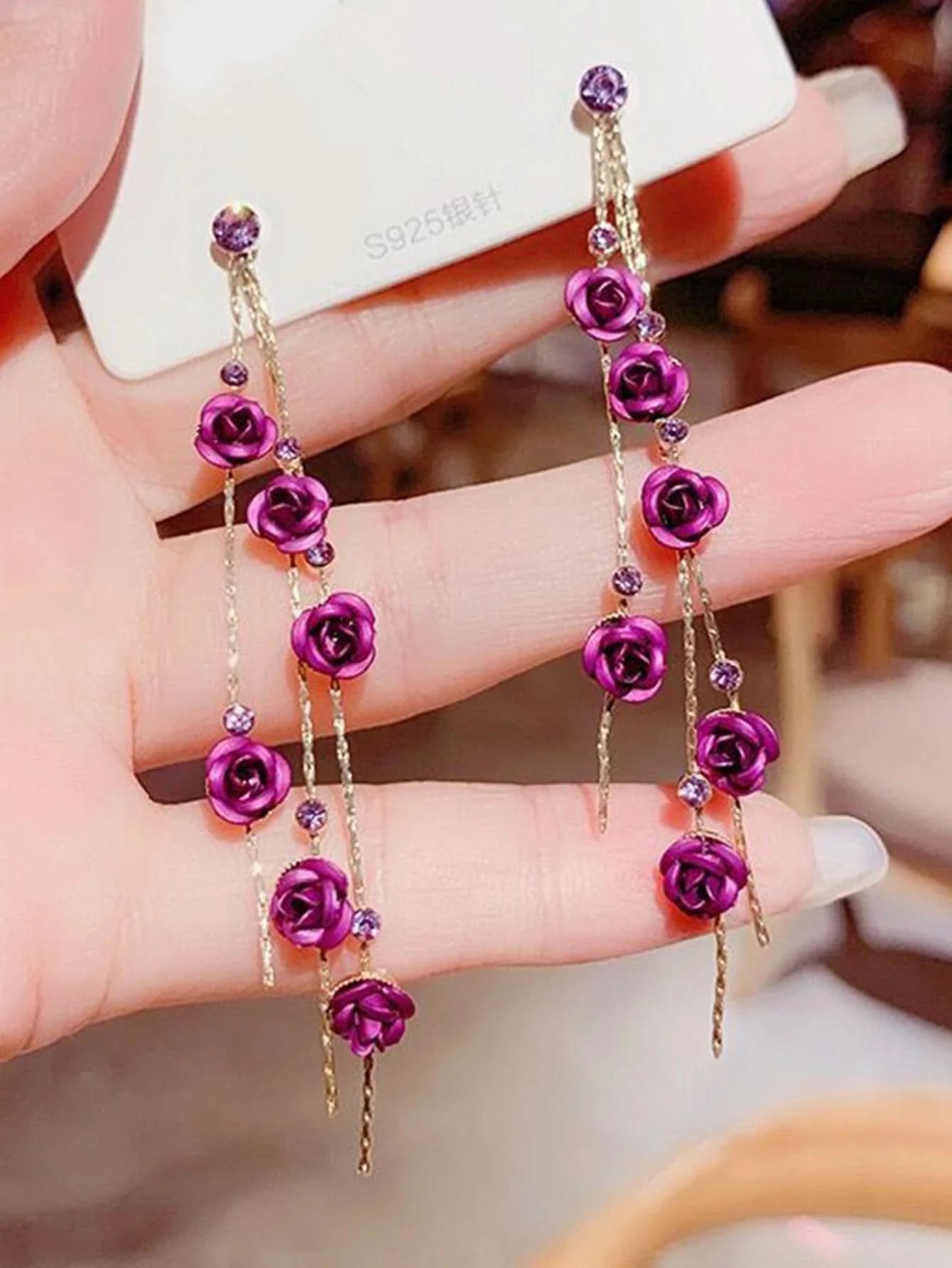 2pcs retro style long style diamond inlaid rose earrings for women's daily dating accessories - Wear and Wander