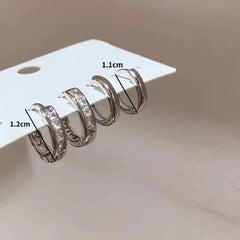 4Pcs/set Crystal Small Hoop Earrings For Women Silver Color New Y2K Cool Daily Wear Jewelry Girl's Gift - Wear and Wander