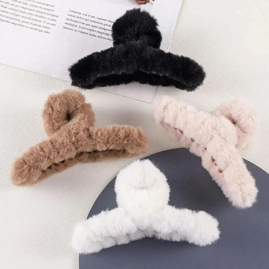 4Pcs/Set Plush Hair Claw Elegant Acrylic Hairpins Faux Fur Hair Clip Barrette Crab Headwear for Women Girls Hair Accessories - Wear and Wander