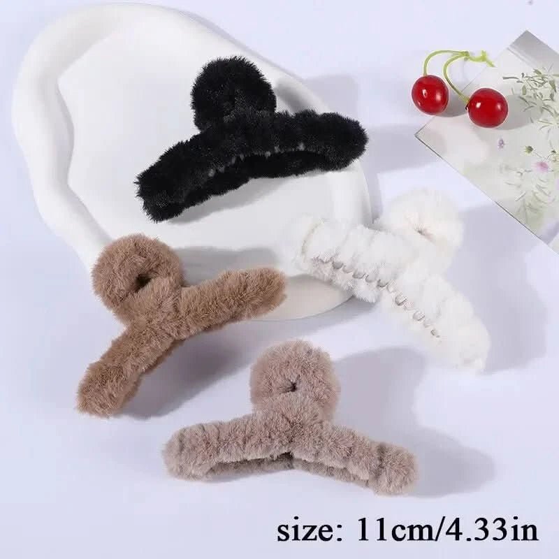 4Pcs/Set Plush Hair Claw Elegant Acrylic Hairpins Faux Fur Hair Clip Barrette Crab Headwear for Women Girls Hair Accessories - Wear and Wander
