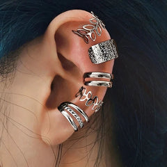 5 - 15pcs Simple Vintage Metal Clip Earrings Set for Women Teens Casual Hollow Leaf Fake Piercing Earring Jewelry Accessories Gift - Wear and Wander