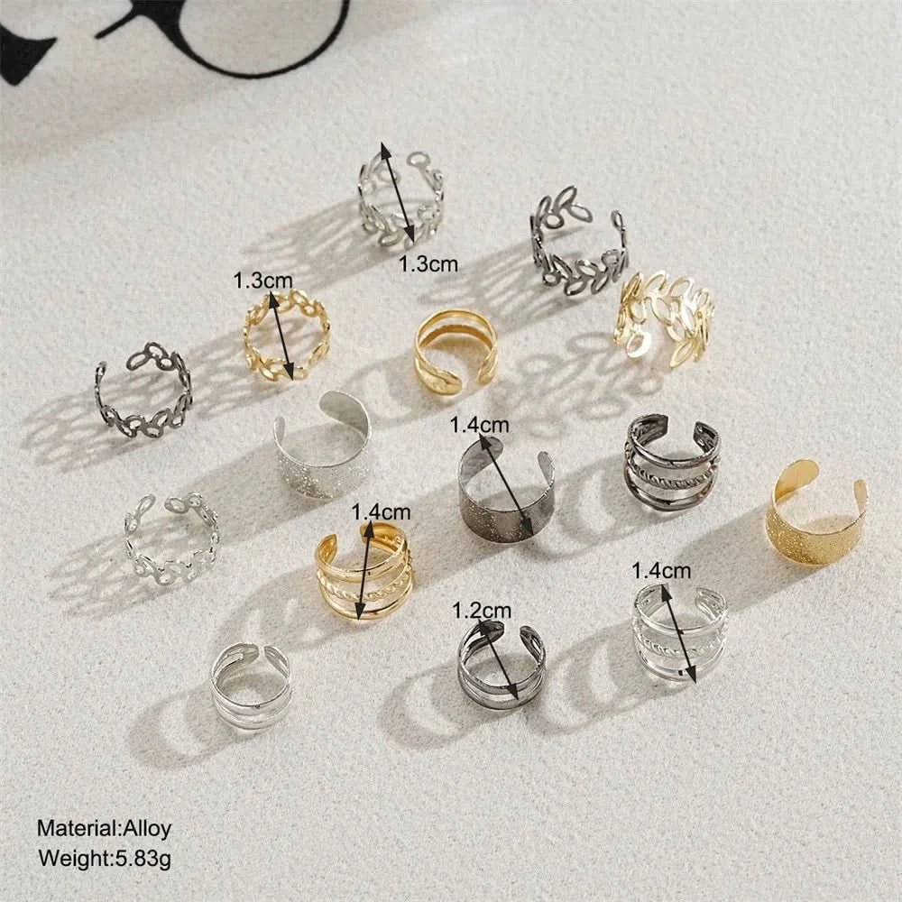 5 - 15pcs Simple Vintage Metal Clip Earrings Set for Women Teens Casual Hollow Leaf Fake Piercing Earring Jewelry Accessories Gift - Wear and Wander