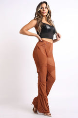 Bell Bottom Yoga Layered Mesh Flared Leg Pants Leggings Mocha S M L - Wear and Wander