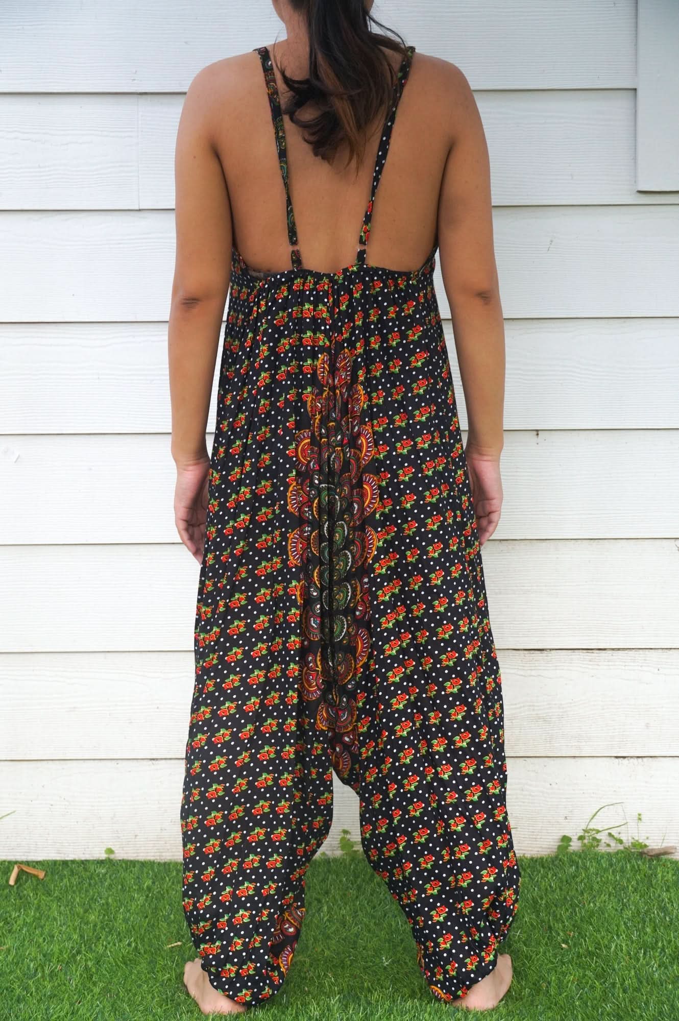 Black Chakra Hippie Jumpsuits, Boho Rompers, Festival Clothing - Wear and Wander