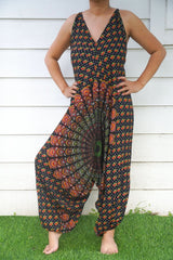 Black Chakra Hippie Jumpsuits, Boho Rompers, Festival Clothing - Wear and Wander