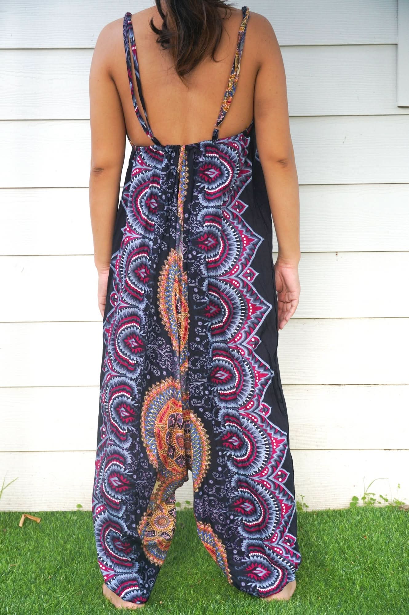 Black Mandala Boho Hippie Jumpsuit Rompers - Wear and Wander