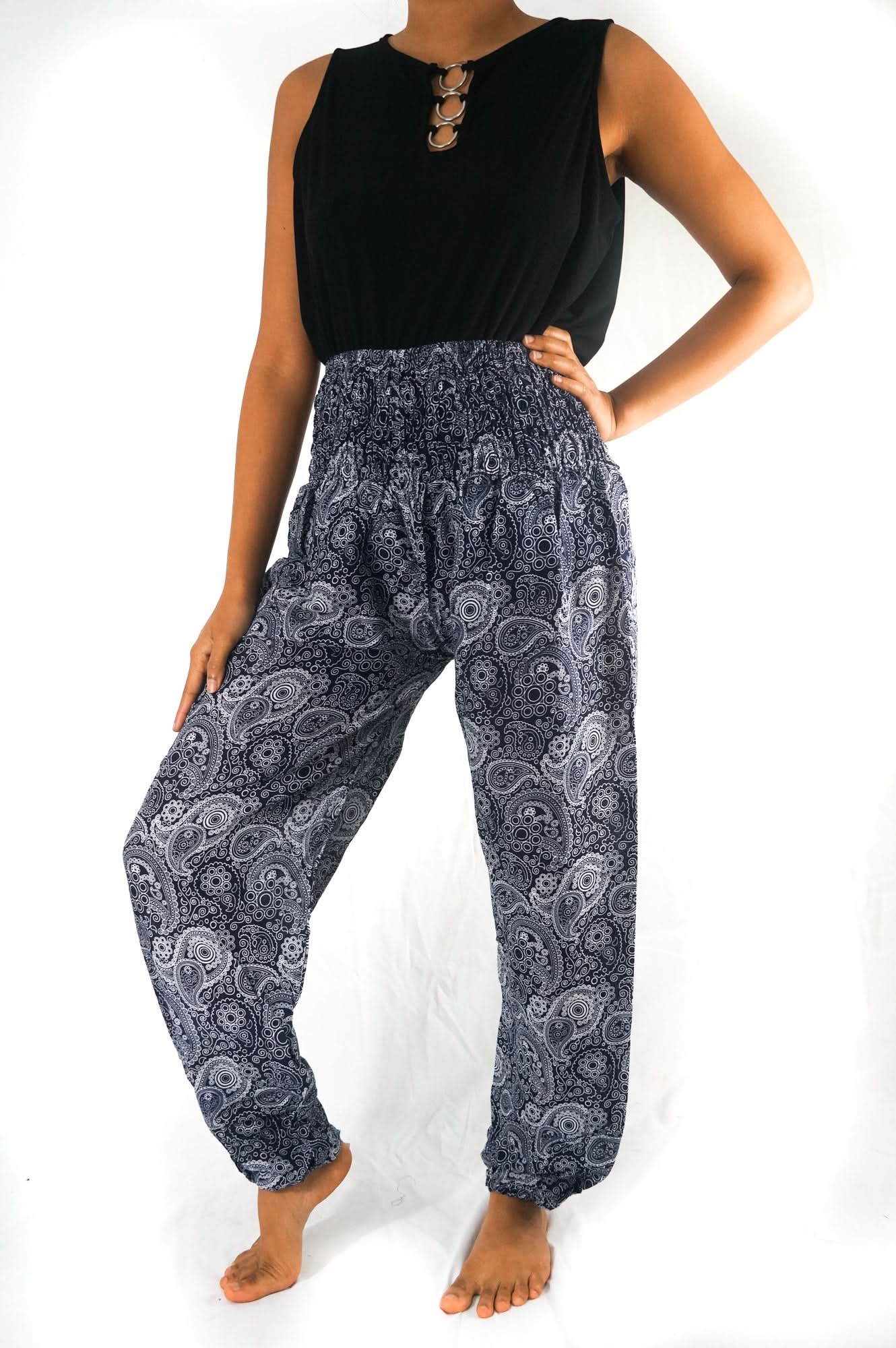 Black Paisley Pants Women Boho Pants Hippie Pants Yoga - Wear and Wander