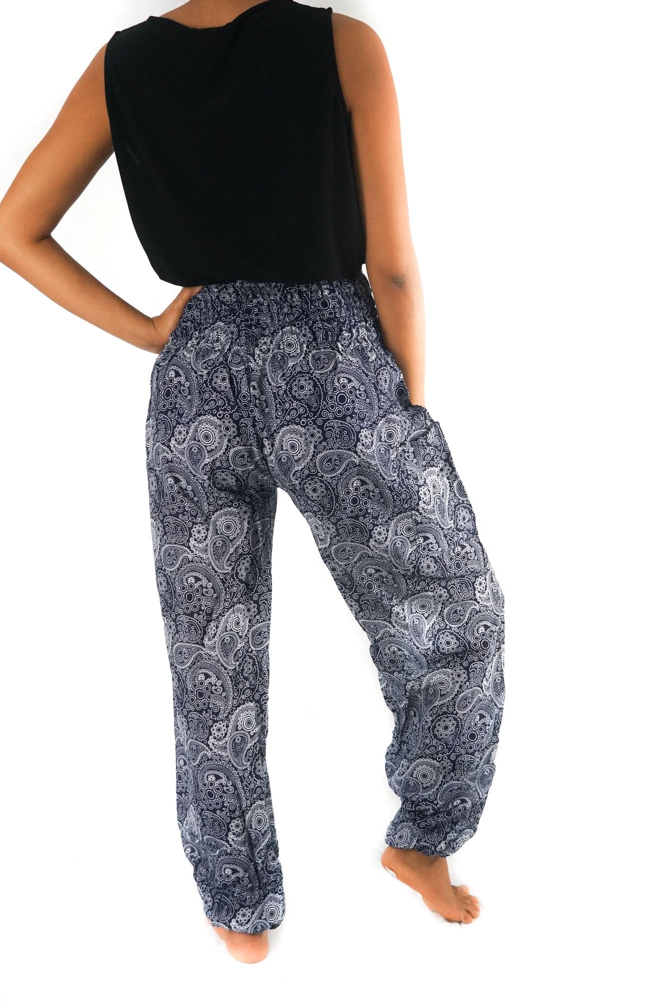 Black Paisley Pants Women Boho Pants Hippie Pants Yoga - Wear and Wander