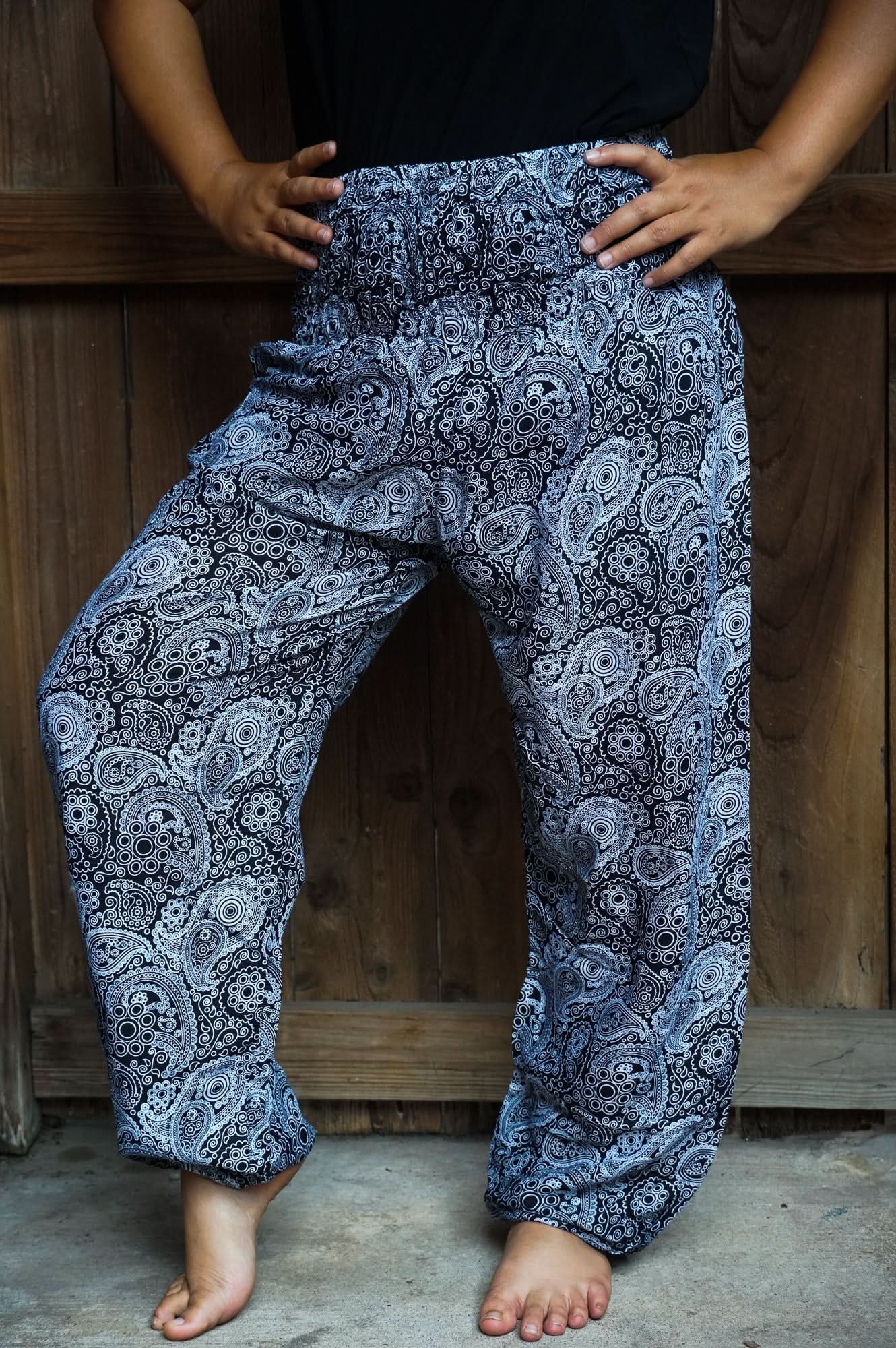 Black Paisley Pants Women Boho Pants Hippie Pants Yoga - Wear and Wander