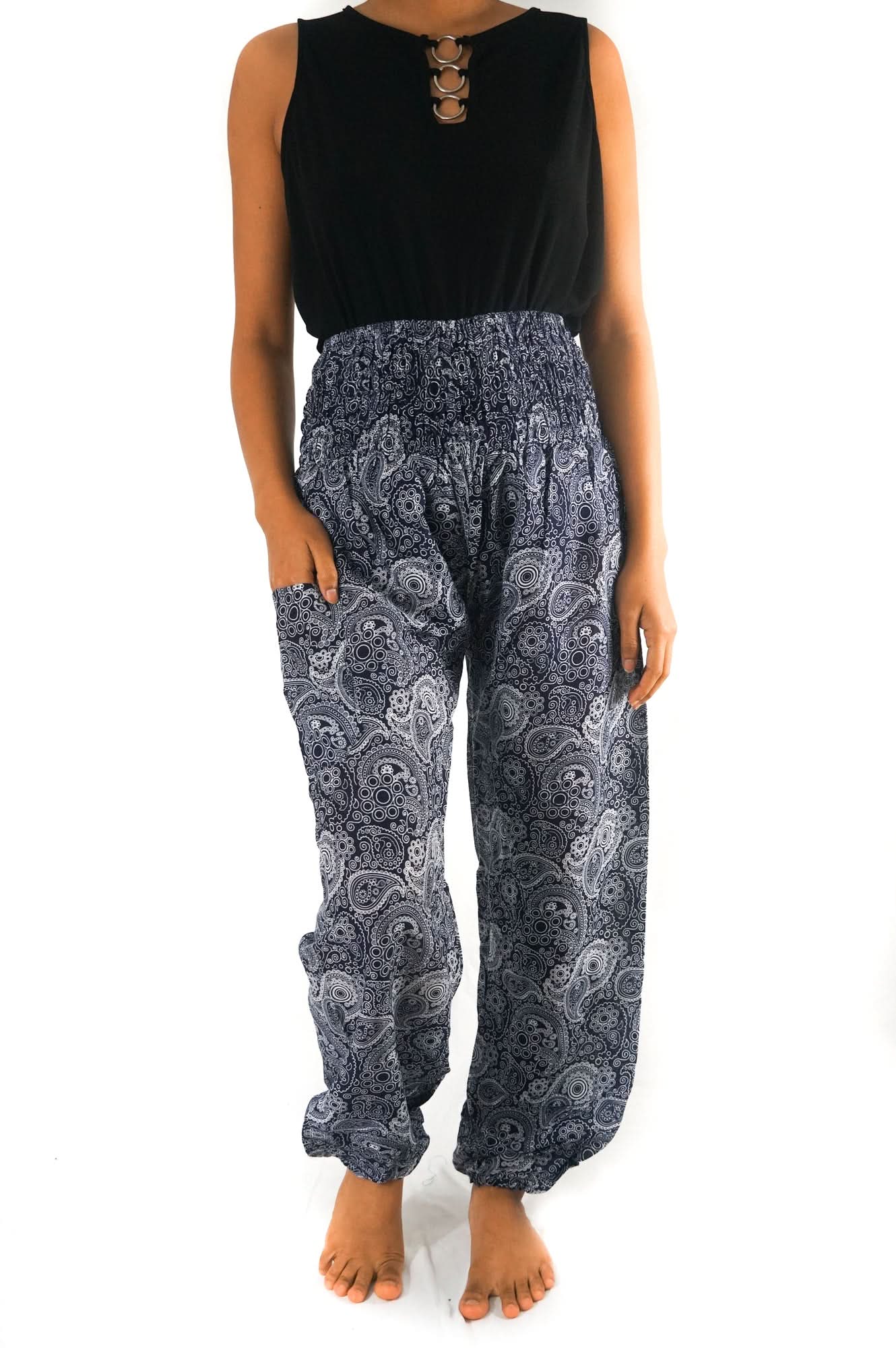 Black Paisley Pants Women Boho Pants Hippie Pants Yoga - Wear and Wander