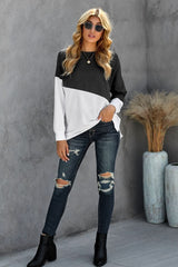 Black White Patchwork Dropped Shoulder Sleeve Sweatshirt - Wear and Wander