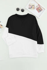 Black White Patchwork Dropped Shoulder Sleeve Sweatshirt - Wear and Wander