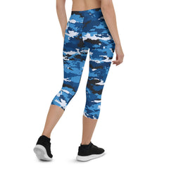 Blue Camo Capri Leggings for Women - Wear and Wander