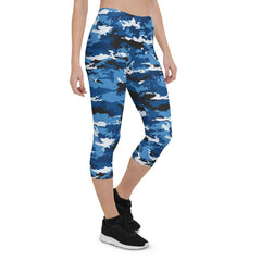 Blue Camo Sports Capri Leggings - Wear and Wander