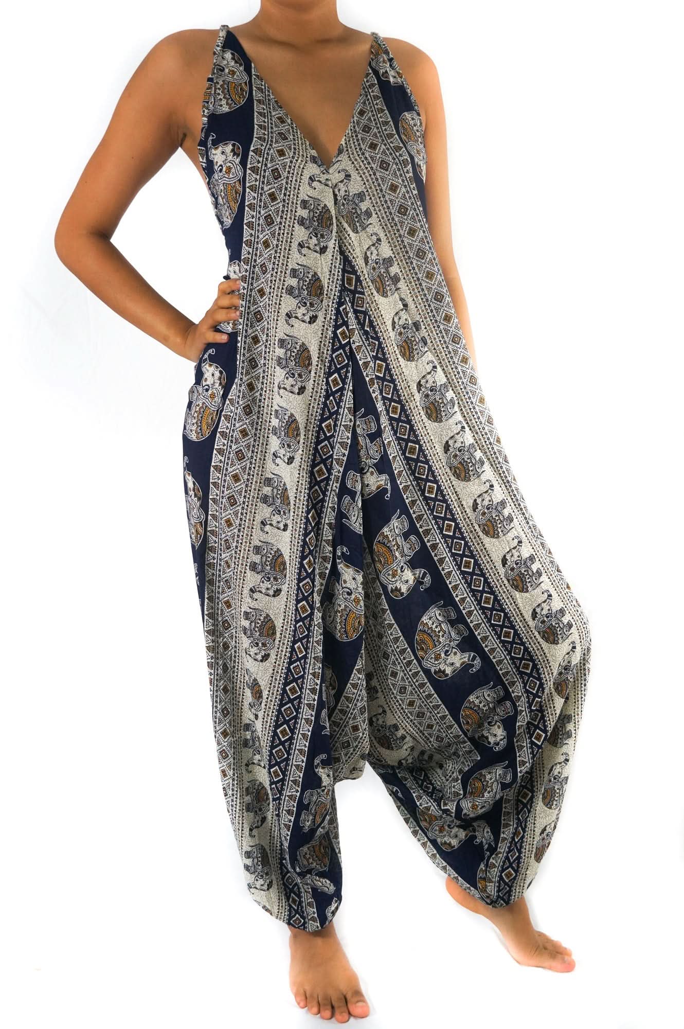 Blue Elephant Boho Hippie Jumpsuit Romper - Wear and Wander