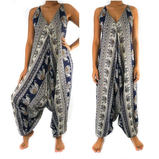 Blue Elephant Boho Hippie Jumpsuit Romper - Wear and Wander