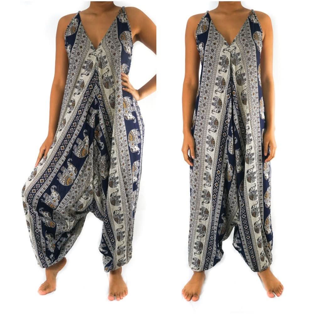 Blue Elephant Boho Hippie Jumpsuit Romper - Wear and Wander