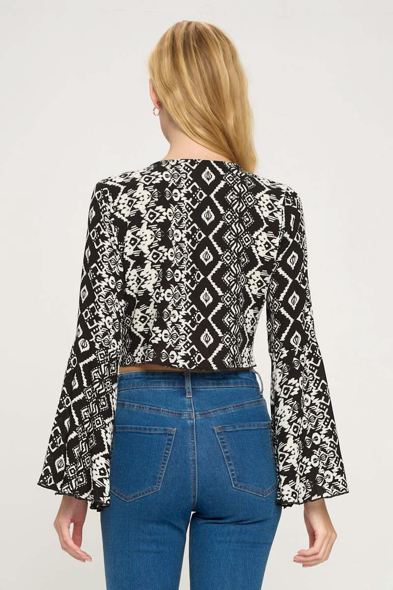 Boho Bell - Sleeve Crop Top with Tie - Front - Wear and Wander