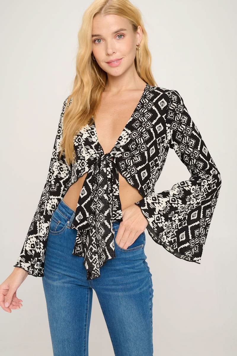 Boho Bell - Sleeve Crop Top with Tie - Front - Wear and Wander
