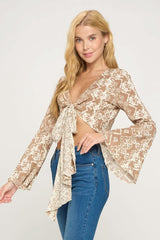 Boho Bell - Sleeve Crop Top with Tie - Front - Wear and Wander