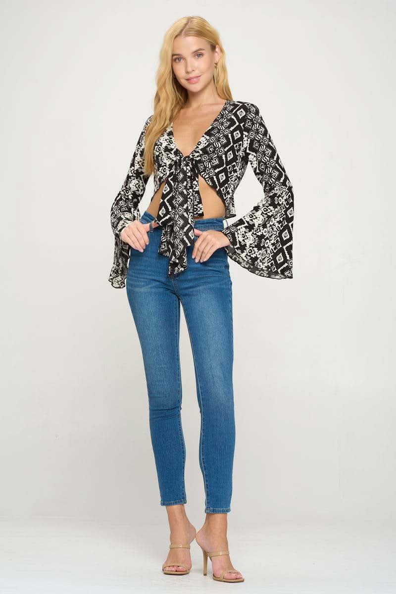 Boho Bell - Sleeve Crop Top with Tie - Front - Wear and Wander