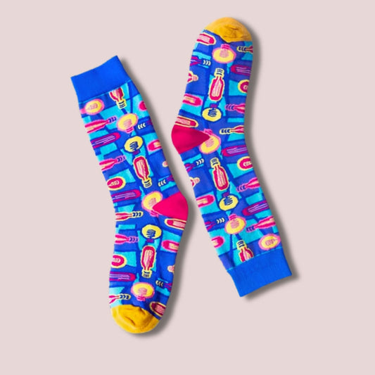 Bright Idea! Lightbulb Colorful Cotton Socks | Blue Women‘s Crew Socks - Wear and Wander