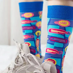 Bright Idea! Lightbulb Colorful Cotton Socks | Blue Womenβs Crew Socks - Wear and Wander