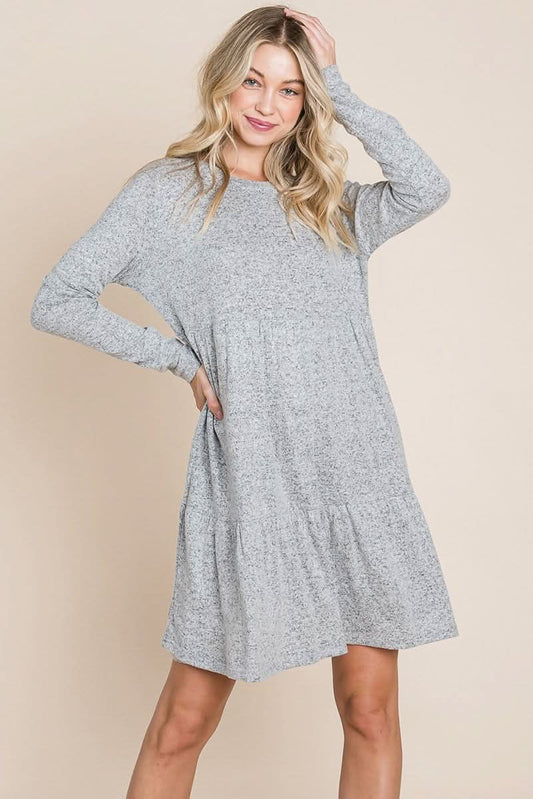 Brushed Hacci Tiered pleated Mini Dress - Wear and Wander