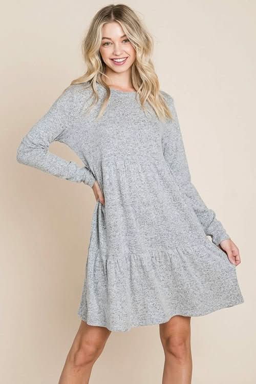 Brushed Hacci Tiered pleated Mini Dress - Wear and Wander