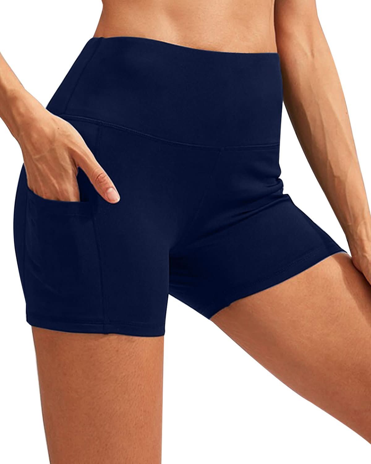 Calcao High Waist Yoga Shorts With Pocket - Navy - Wear and Wander