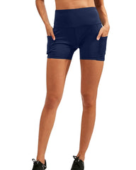 Calcao High Waist Yoga Shorts With Pocket - Navy - Wear and Wander