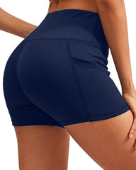Calcao High Waist Yoga Shorts With Pocket - Navy - Wear and Wander