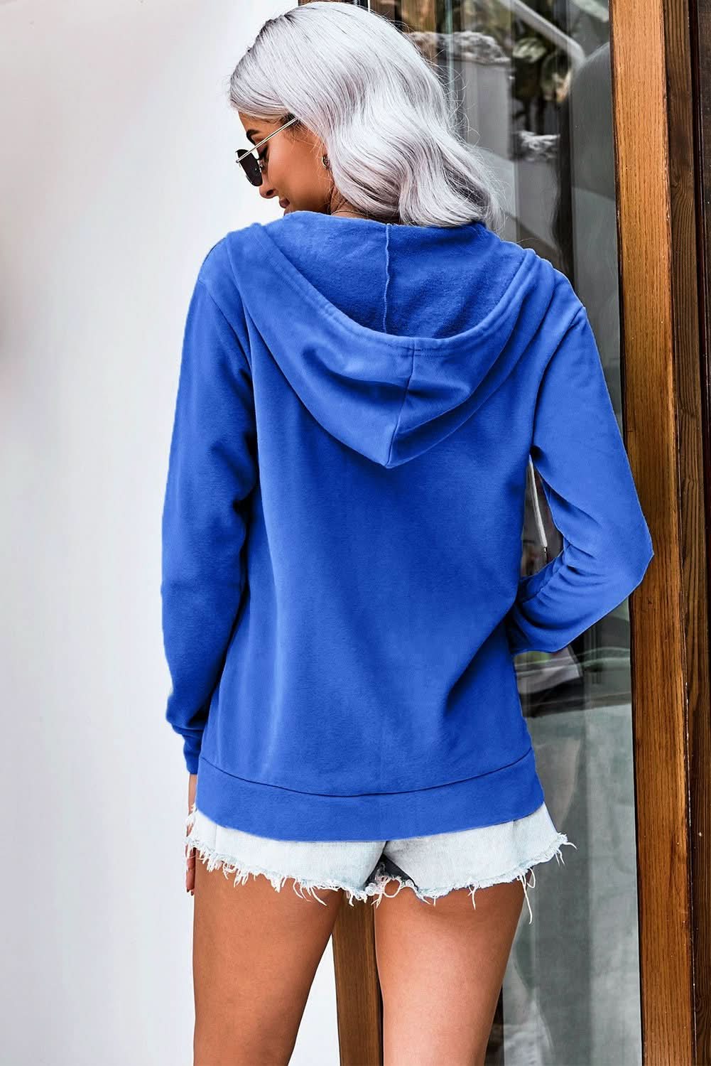 Casual Blue Zip - up Hoodie Jacket - Wear and Wander