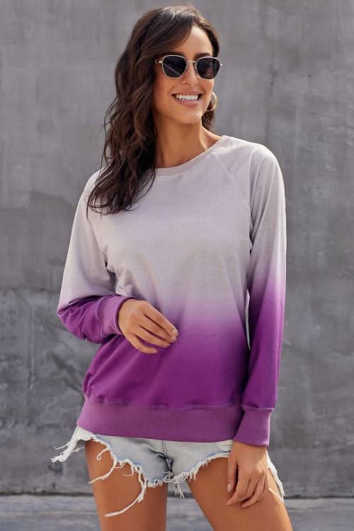 Chic Purple Ombre Crewneck Long Sleeve Sweatshirt - Wear and Wander