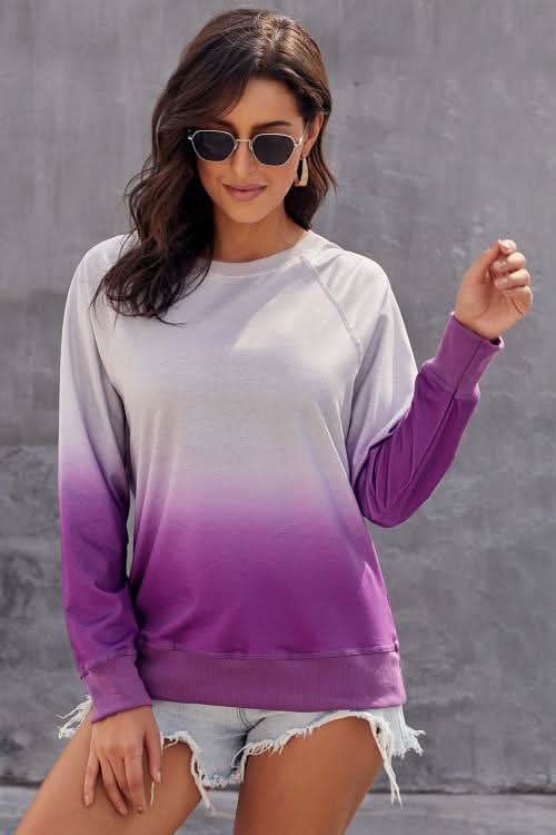 Chic Purple Ombre Crewneck Long Sleeve Sweatshirt - Wear and Wander