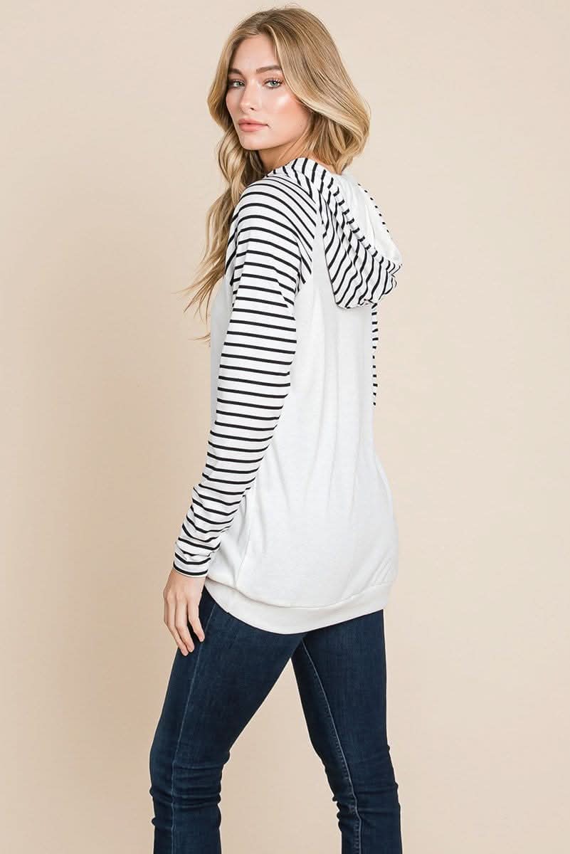 Color Block Striped Double Hoodie Sweatshirts - Wear and Wander