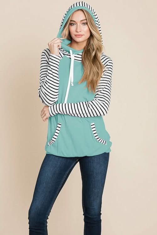 Color Block Striped Double Hoodie Sweatshirts - Wear and Wander
