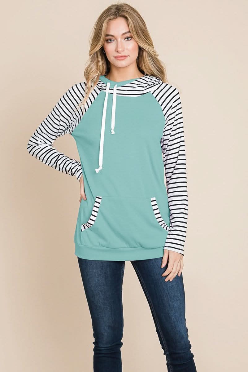 Color Block Striped Double Hoodie Sweatshirts - Wear and Wander