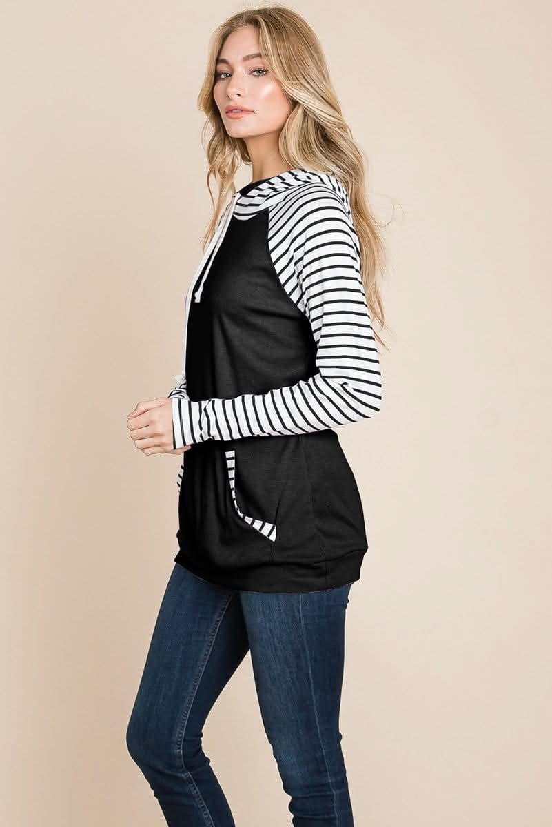 Color Block Striped Double Hoodie Sweatshirts - Wear and Wander