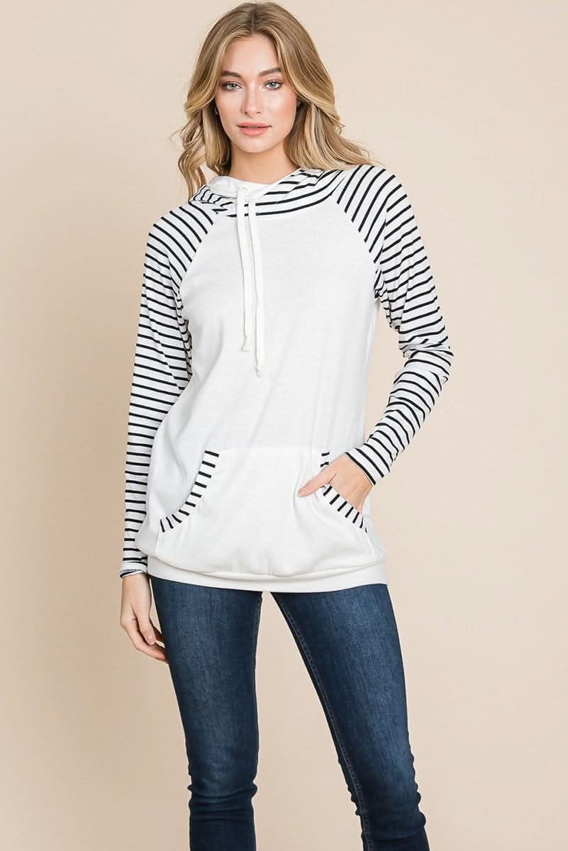 Color Block Striped Double Hoodie Sweatshirts - Wear and Wander