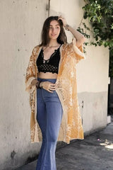 Contrast Mesh Cotton Lace Kimono - Wear and Wander