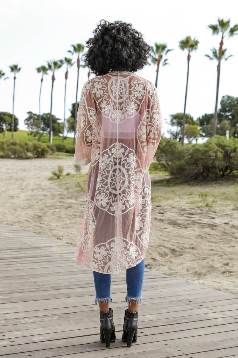 Contrast Mesh Cotton Lace Kimono - Wear and Wander