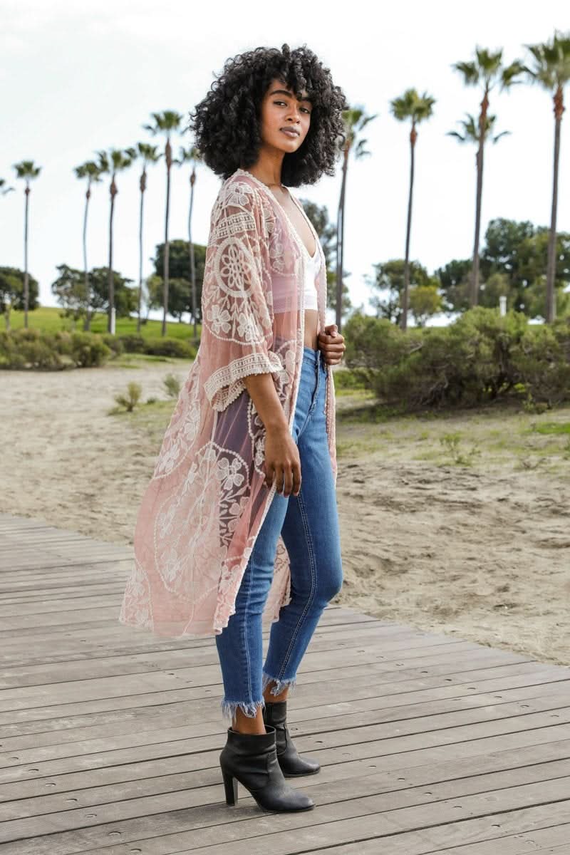 Contrast Mesh Cotton Lace Kimono - Wear and Wander
