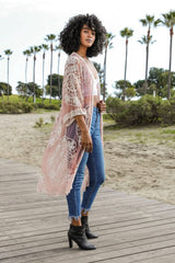 Contrast Mesh Cotton Lace Kimono - Wear and Wander