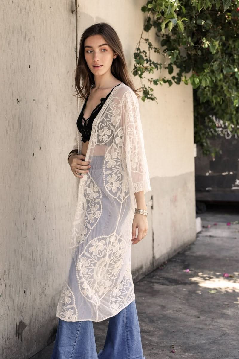 Contrast Mesh Cotton Lace Kimono - Wear and Wander