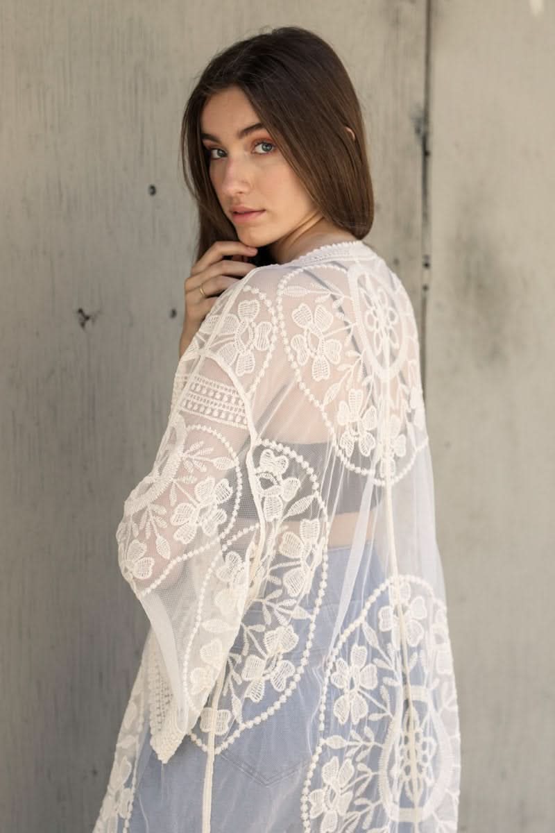 Contrast Mesh Cotton Lace Kimono - Wear and Wander