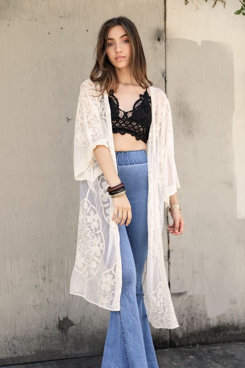 Contrast Mesh Cotton Lace Kimono - Wear and Wander